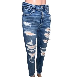 High Rise Leggings Ripped Denim